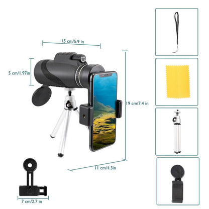 "Explore Beyond the Horizon: HD Monocular Telescope with Smartphone Tripod"