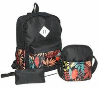 FLORAL 3 PIECE SET: BACKPACK, SHOULDER BAG, ZIPPERED POUCH