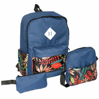 FLORAL 3 PIECE SET: BACKPACK, SHOULDER BAG, ZIPPERED POUCH