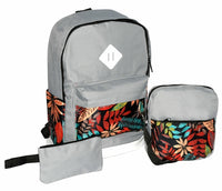 FLORAL 3 PIECE SET: BACKPACK, SHOULDER BAG, ZIPPERED POUCH