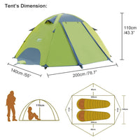 Desert&Fox 3 Season Lightweight Tent Outdoor Camping Hiking Tents with Carry Bag 2-3 Person Double Layer Backpack Compact Tent