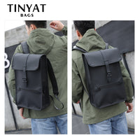 TINYAT Leather Backpack laptop Backpack for 14 15  inch Waterproof Travel Backpack for School Hiking Backpack