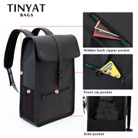 TINYAT Leather Backpack laptop Backpack for 14 15  inch Waterproof Travel Backpack for School Hiking Backpack