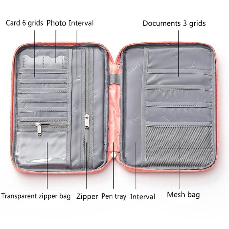 Travel Wallet Passport Holder Waterproof Document Case Organizer Travel Accessories Document Cardholder