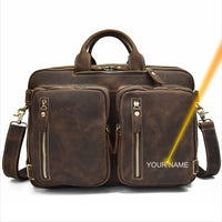 Men Genuine Leather Laptop Backpack 15" PC Crazy Horse Leather Business Bag