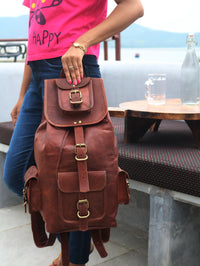 "Discover Timeless Elegance: Brown Leather Travel Rucksack Backpack for Men and Women - Versatile, Durable, and Stylish!"