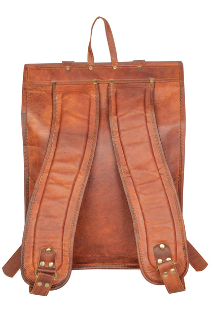 Genuine Leather Retro Rucksack Rolling-Top Backpack Bag