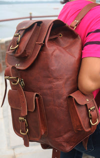 "Discover Timeless Elegance: Brown Leather Travel Rucksack Backpack for Men and Women - Versatile, Durable, and Stylish!"