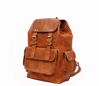 15 Inch Vintage Brown Genuine Leather Women Backpack Bag