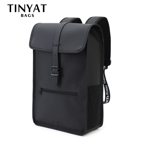 TINYAT Leather Backpack laptop Backpack for 14 15  inch Waterproof Travel Backpack for School Hiking Backpack