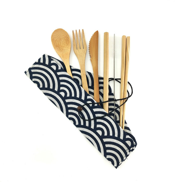 Bamboo Travel Utensils To-Go Reusable Bamboo Cutlery Set with Carrying Case Wood Flatware Travel Set Bamboo Charcoal Toothbrush