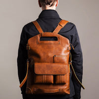 Vintage Men Backpack Genuine Leather Backpacks New Fashion Multifunction Men Solid Handbag Luxury Brand Computer Laptop Bag