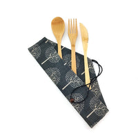 Bamboo Travel Utensils To-Go Reusable Bamboo Cutlery Set with Carrying Case Wood Flatware Travel Set Bamboo Charcoal Toothbrush