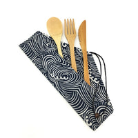 Bamboo Travel Utensils To-Go Reusable Bamboo Cutlery Set with Carrying Case Wood Flatware Travel Set Bamboo Charcoal Toothbrush