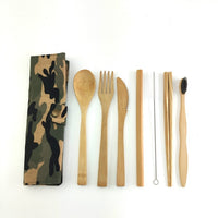 Bamboo Travel Utensils To-Go Reusable Bamboo Cutlery Set with Carrying Case Wood Flatware Travel Set Bamboo Charcoal Toothbrush