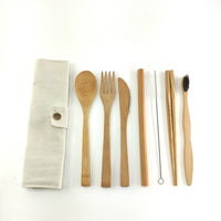 Bamboo Travel Utensils To-Go Reusable Bamboo Cutlery Set with Carrying Case Wood Flatware Travel Set Bamboo Charcoal Toothbrush