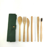 Bamboo Travel Utensils To-Go Reusable Bamboo Cutlery Set with Carrying Case Wood Flatware Travel Set Bamboo Charcoal Toothbrush