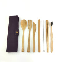 Bamboo Travel Utensils To-Go Reusable Bamboo Cutlery Set with Carrying Case Wood Flatware Travel Set Bamboo Charcoal Toothbrush