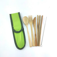 Bamboo Travel Utensils To-Go Reusable Bamboo Cutlery Set with Carrying Case Wood Flatware Travel Set Bamboo Charcoal Toothbrush