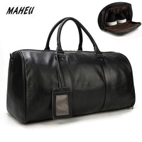 MAHEU Natural Cow Skin Travel Bags Waterproof Men's Leather Overnight Bags Hand Luggage Men Weekend Bag