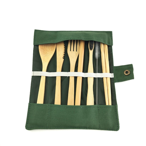 Biodegradable Bamboo Cutlery Set Travel Utensils Wooden Dinnerware Outdoor Portable Flatware Natural Bamboo Tableware Set