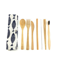 Biodegradable Bamboo Cutlery Set Travel Utensils Wooden Dinnerware Outdoor Portable Flatware Natural Bamboo Tableware Set