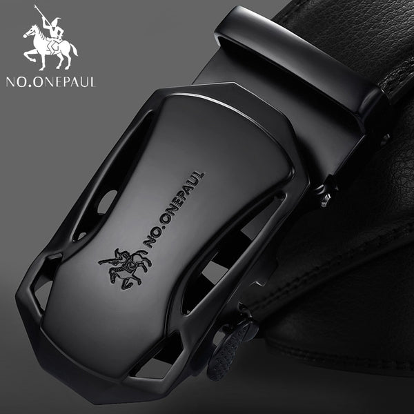 NO.ONEPAUL Brand Fashion Automatic Buckle Black Genuine Leather Belt Men's Belts Cow Leather Belts