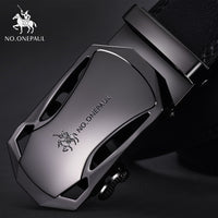 NO.ONEPAUL Brand Fashion Automatic Buckle Black Genuine Leather Belt Men's Belts Cow Leather Belts