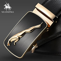 NO.ONEPAUL Brand Fashion Automatic Buckle Black Genuine Leather Belt Men's Belts Cow Leather Belts