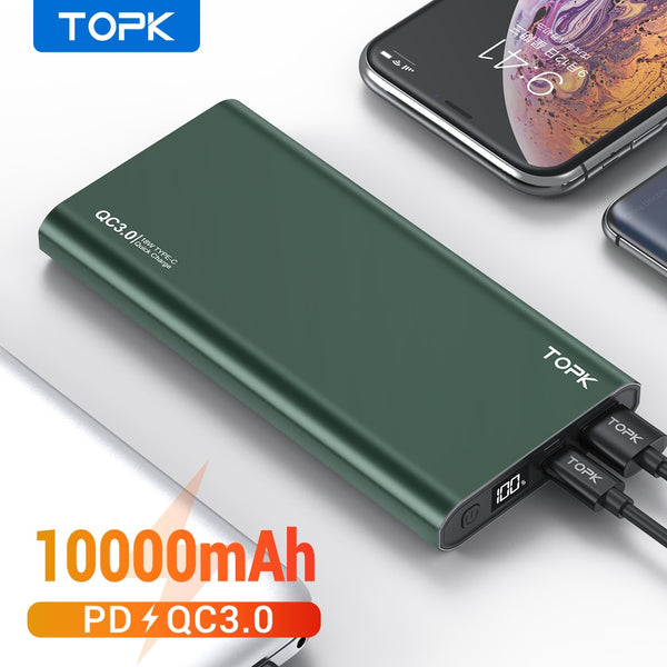 TOPK Power Bank 10000mAh Portable Charger LED External Battery PowerBank PD Two-way Fast Charging PoverBank for iPhone Xiaomi mi