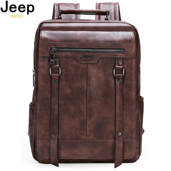 JEEP BULUO Trend Casual Laptop Bags High Capacity Feature Backpack Computer New Men's Bag Travel Split Leather Bags For Man