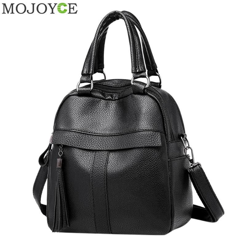 Women Multifunction Backpack Soft Leather Tassel Shoulder Bag Casual Backbag Female Zipper School Bag Girl Travel Bag Mochila