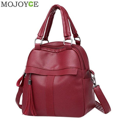 Women Multifunction Backpack Soft Leather Tassel Shoulder Bag Casual Backbag Female Zipper School Bag Girl Travel Bag Mochila