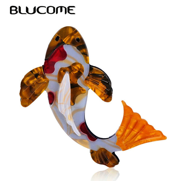 Blucome Fashion Vivid Carp Fish Shape Brooches Colorful Acrylic Jewelry for Women Clothing Scarf Hat Bag Accessories